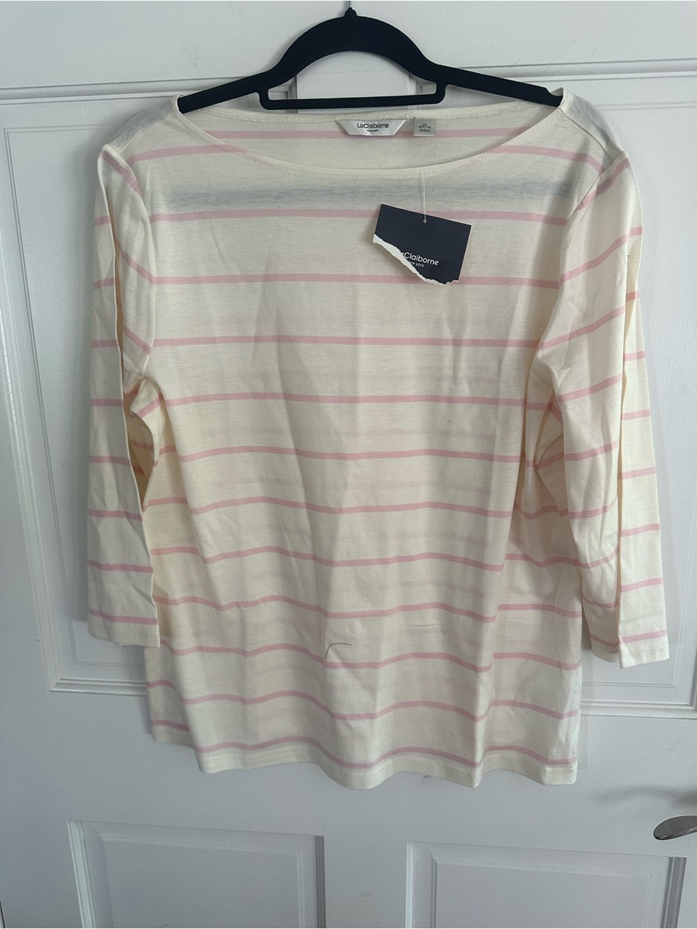 Liz Claiborne Cream and Light Pink Striped Boatneck Top XL Chest 40 L 25 NWT